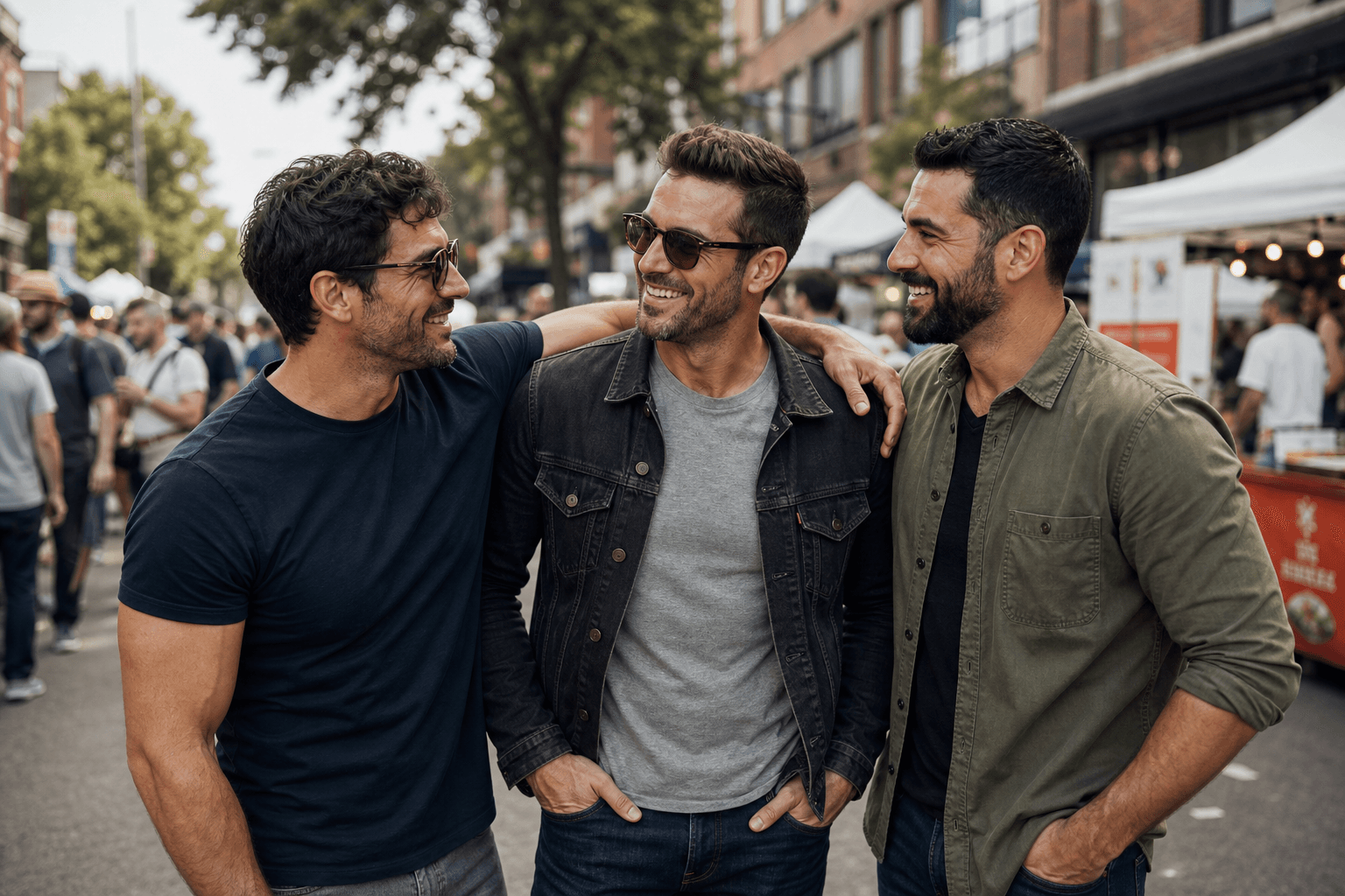 Men at a daytime city street event